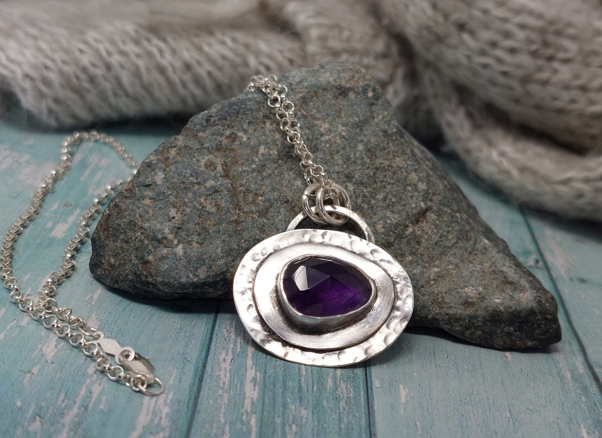 Handmade Artisan Amethyst Crystal and Sterling Silver Necklace