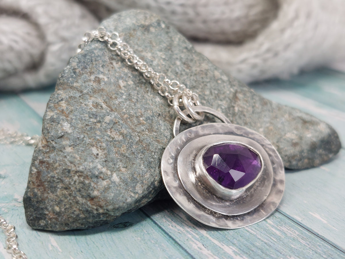 Handmade Artisan Amethyst Crystal and Sterling Silver Necklace