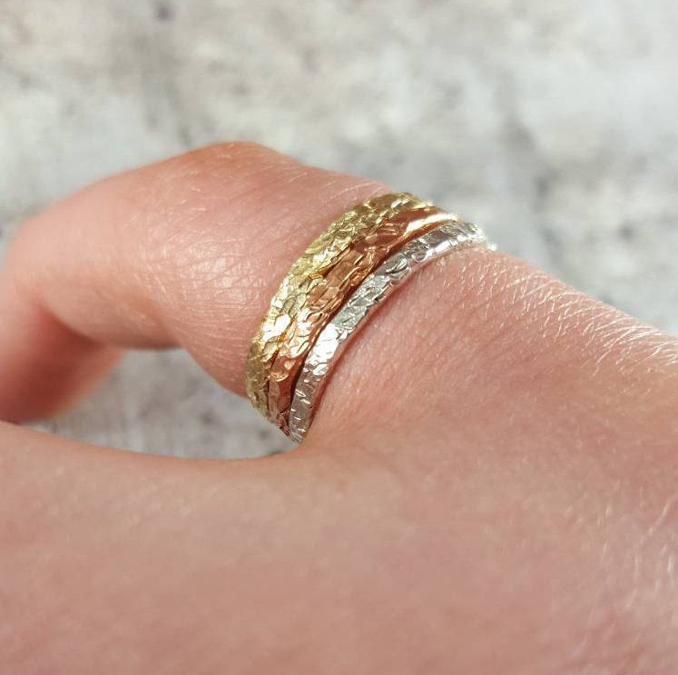 Mixed Metal Stacking Rings, Copper, Sterling Silver, Brass.