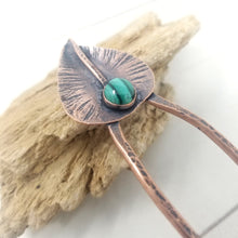 Load image into Gallery viewer, Copper Leaf Crystal Hair Fork, Hammered Copper with Malachite Gemstone