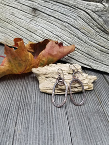 Hammered Copper Earrings, Oval Shape Dangle Earrings