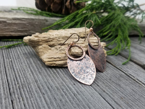 Hammered Copper Tribal Shield Earrings.