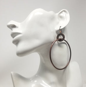 Large Rustic Copper Dangle Hoop Earrings.