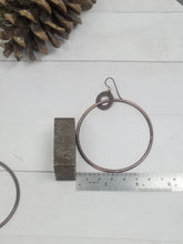 Load image into Gallery viewer, Large Rustic Copper Dangle Hoop Earrings.