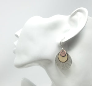 Mixed Metal Layered Disc Earrings. Sterling Hooks, Copper, Brass and Nickel Silver.