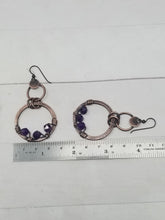 Load image into Gallery viewer, Wirewrapped Amethyst Crystal and Antiqued Copper Earrings