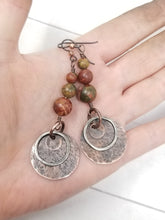 Load image into Gallery viewer, Red Creek Jasper Copper Earrings with Hypoallergenic Niobium Ear Wires.