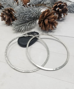 Extra Large Silver Hoops, Hammered Nickel Silver