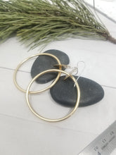 Load image into Gallery viewer, Medium 2 inch Brass Hoop Earrings, Classy and Minimalist with handmade Sterling Silver Ear Wires.