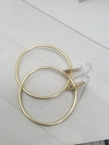 Medium 2 inch Brass Hoop Earrings, Classy and Minimalist with handmade Sterling Silver Ear Wires.