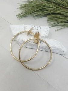 Medium 2 inch Brass Hoop Earrings, Classy and Minimalist with handmade Sterling Silver Ear Wires.
