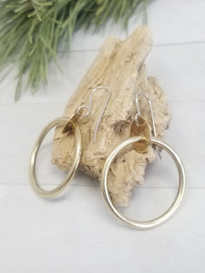 Small Brass Hoop Earrings, Classy and Minimalist with handmade Sterling Silver Ear Wires.