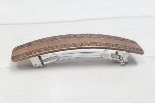 French Hair Barrette Clip with antiqued copper pattern design.