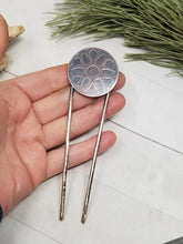 Load image into Gallery viewer, Etched Copper Flower Mandala Hair Fork or Shawl Pin