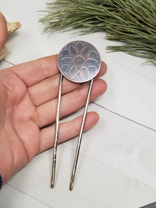 Etched Copper Flower Mandala Hair Fork or Shawl Pin