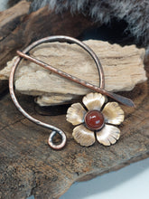 Load image into Gallery viewer, Carnelian Gemstone Flower Penannular Cloak Pin