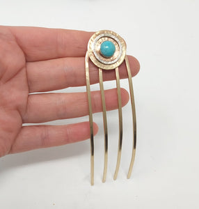 Amazonite Hair Fork Brass and Sterling Silver