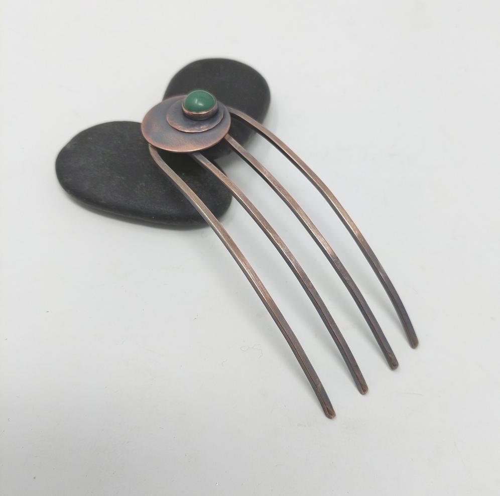 Green Aventurine - Bronze and Copper Hair Fork