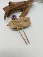 Load image into Gallery viewer, Amethyst Mixed Metal Shawl Pin or Hair Fork