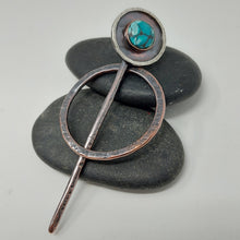 Load image into Gallery viewer, Antiqued Copper with Sterling Silver Turquoise Shawl Pin