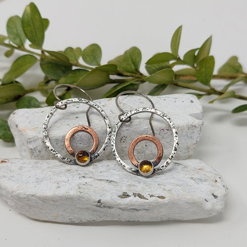 Small Citrine Earrings - Sterling Silver and Copper