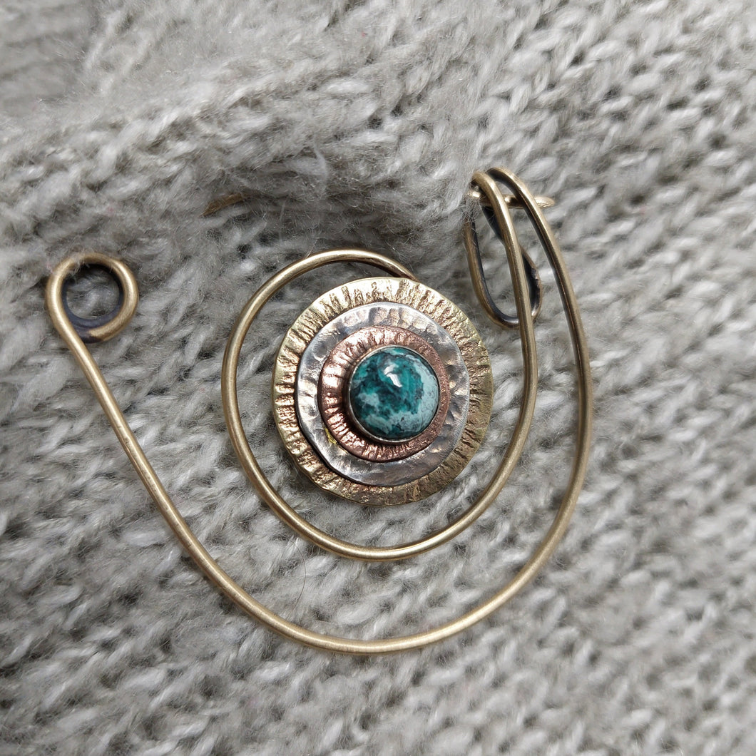 Mixed Metals Turquoise Shawl Pin