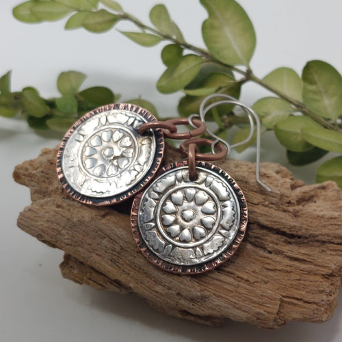 Mandala Medallion Mixed Metal Earrings