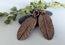 Load image into Gallery viewer, Hammered Copper Leaf Dangle Earrings