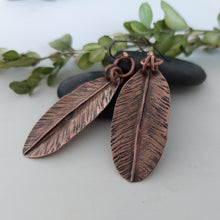Load image into Gallery viewer, Hammered Copper Leaf Dangle Earrings