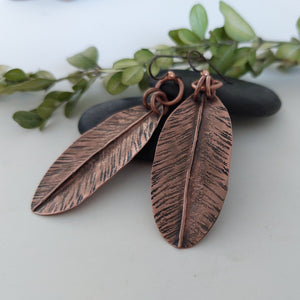Hammered Copper Leaf Dangle Earrings