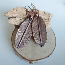 Load image into Gallery viewer, Hammered Copper Leaf Dangle Earrings