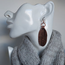 Load image into Gallery viewer, Hammered Copper Leaf Dangle Earrings