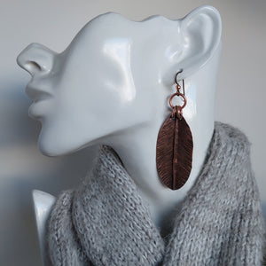 Hammered Copper Leaf Dangle Earrings