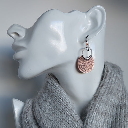 Hammered Copper Dangle Disc Earrings