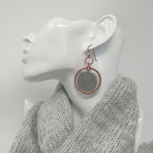 Load image into Gallery viewer, Hammered Copper and Nickel Silver Dangle Disc Earrings