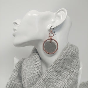 Hammered Copper and Nickel Silver Dangle Disc Earrings