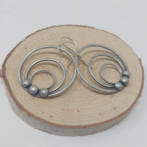 Triple Loop with 3 Balls Sterling Silver Dangle Earrings