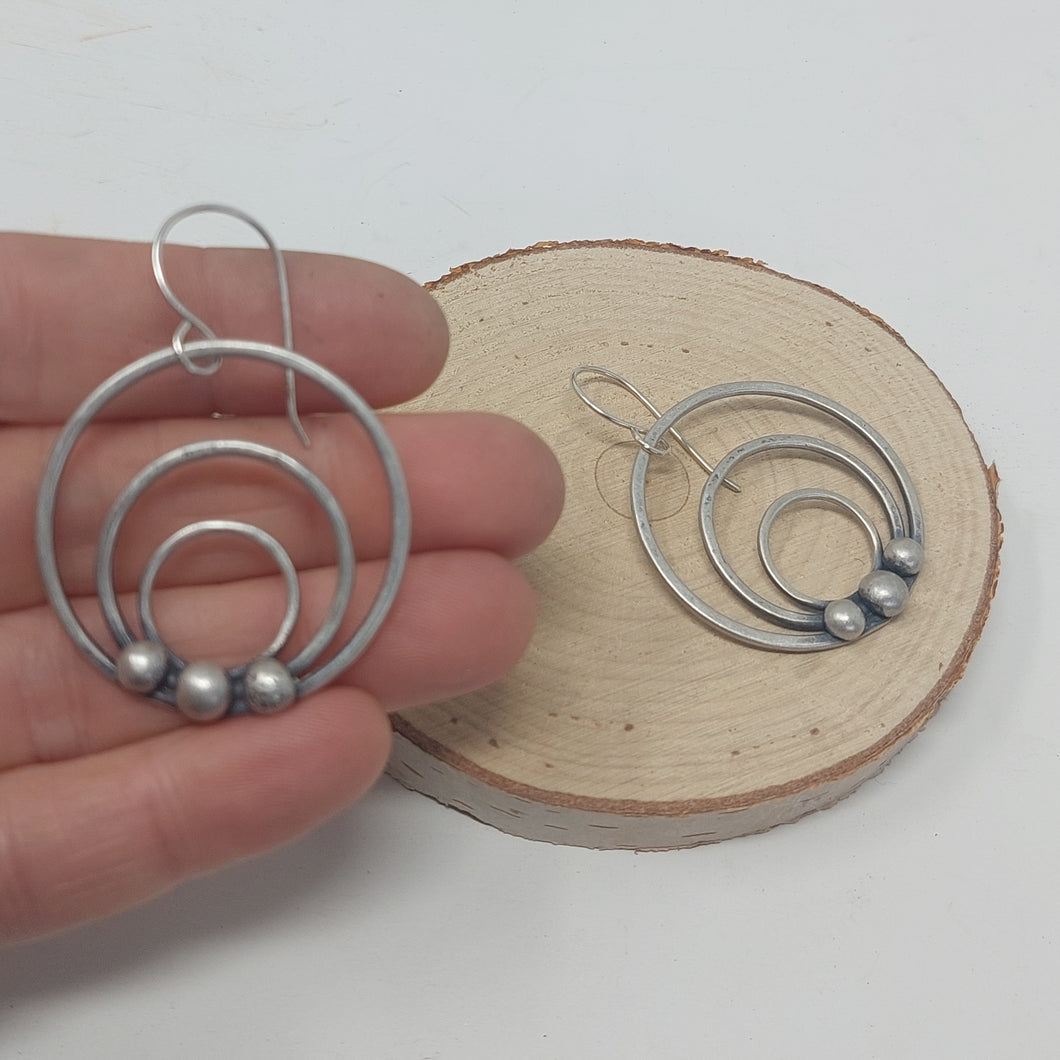 Triple Loop with 3 Balls Sterling Silver Dangle Earrings