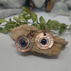 Amethyst Mixed Metal Copper and Sterling Silver Statement Earrings