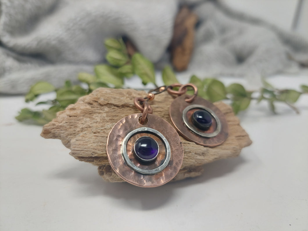 Amethyst Mixed Metal Copper and Sterling Silver Statement Earrings