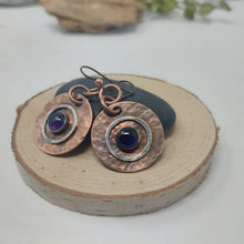 Load image into Gallery viewer, Amethyst Mixed Metal Copper and Sterling Silver Statement Earrings
