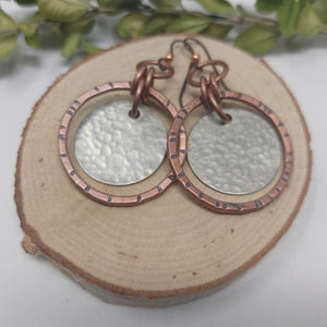 Hammered Copper and Nickel Silver Dangle Disc Earrings