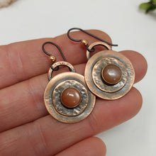 Load image into Gallery viewer, Peach Moonstone Copper Dangle Earrings
