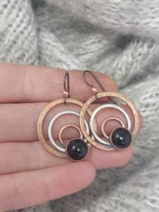 Black Onyx Copper and Sterling Silver Earrings