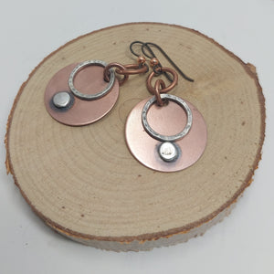Copper and Sterling Silver Disc Earrings.