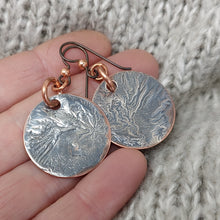 Load image into Gallery viewer, Melted Silver on Copper Dangle Earrings