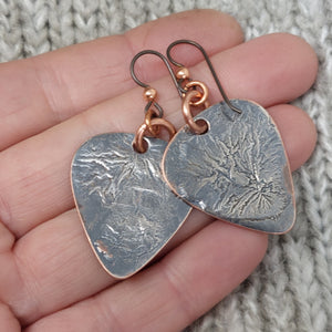 Melted Silver on Copper Dangle Earrings