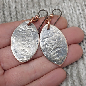 Melted Silver on Copper Dangle Earrings