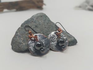Hematite Metallic Beads and Melted Silver Earrings