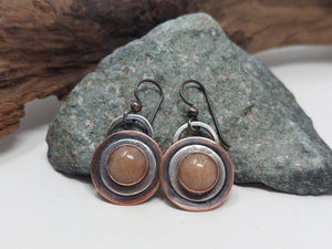 Sunstone Crystal, Copper and Sterling Silver Dangle Earrings